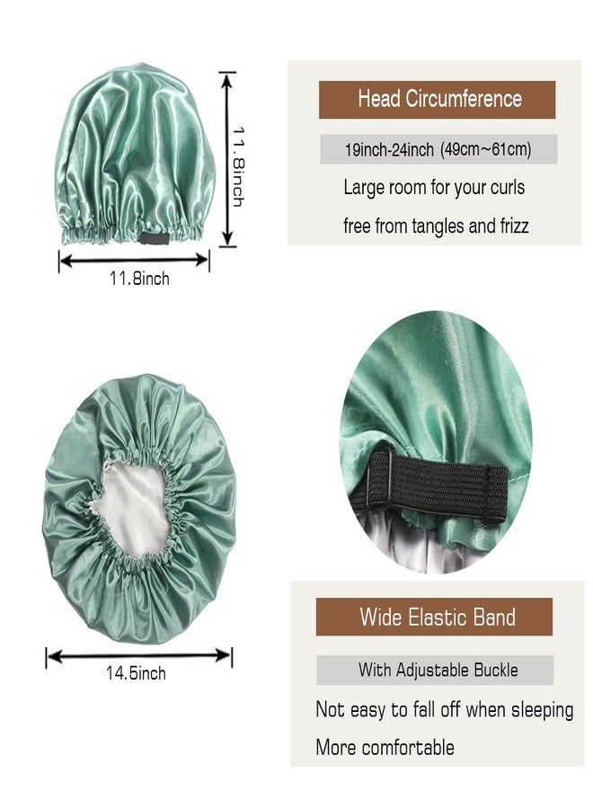 Hanbertti Satin Sleep Cap, Adjustable Satin Cap, Eye Mask, Opening for Short and Long Hair - Reusable Bath Hair Cap for Ladies, Men and Kids, Dusty Green - Image 3